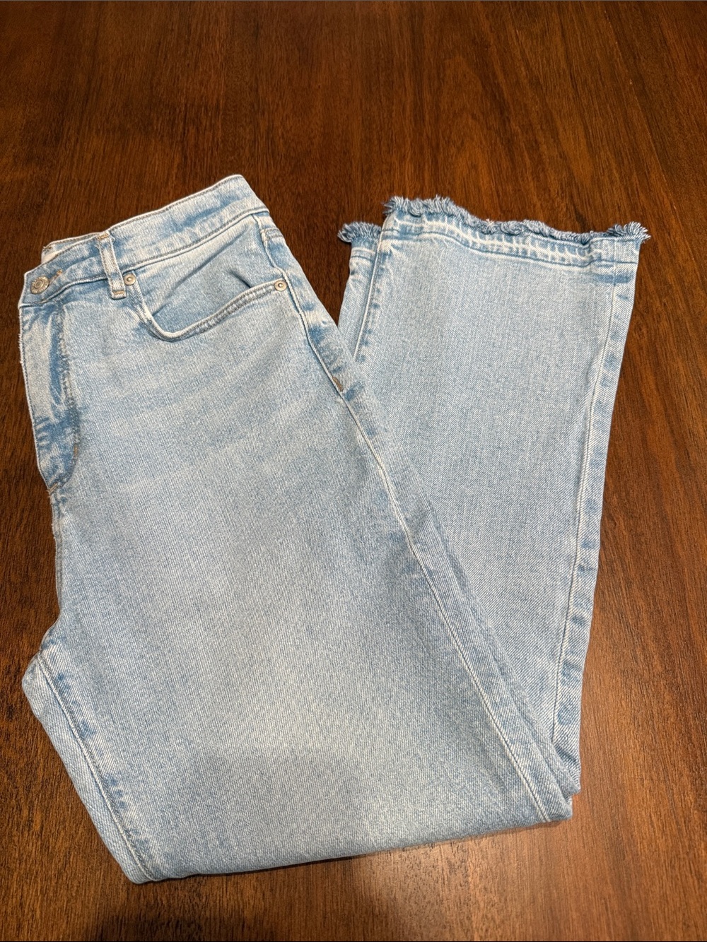 Loft The Kick Crop High Rise Frayed Hem Light Wash Jeans Size 29